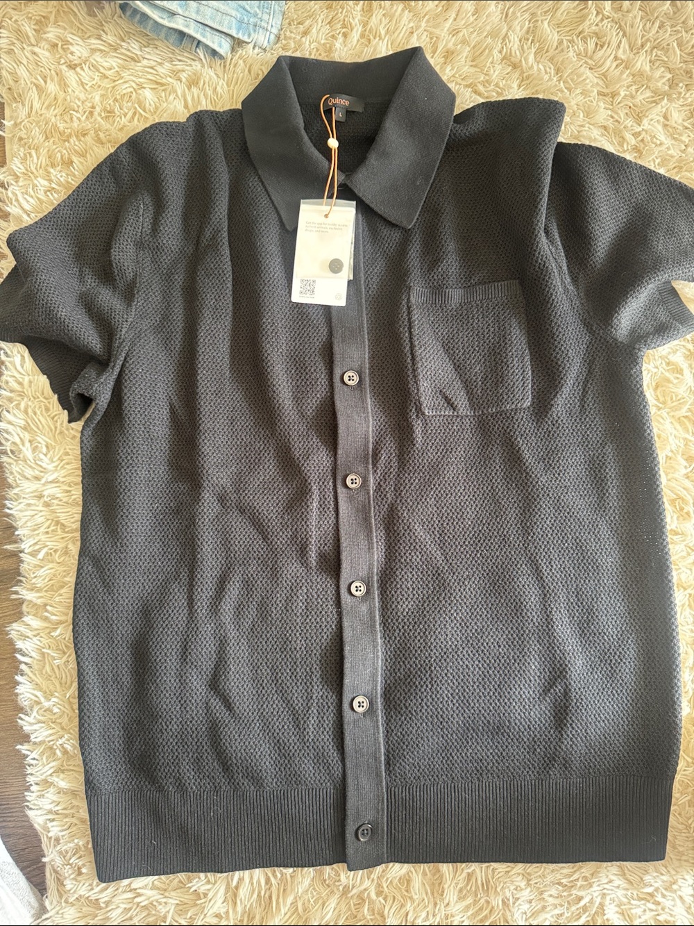 Quince Black Short-Sleeve Button-Front Knit Shirt